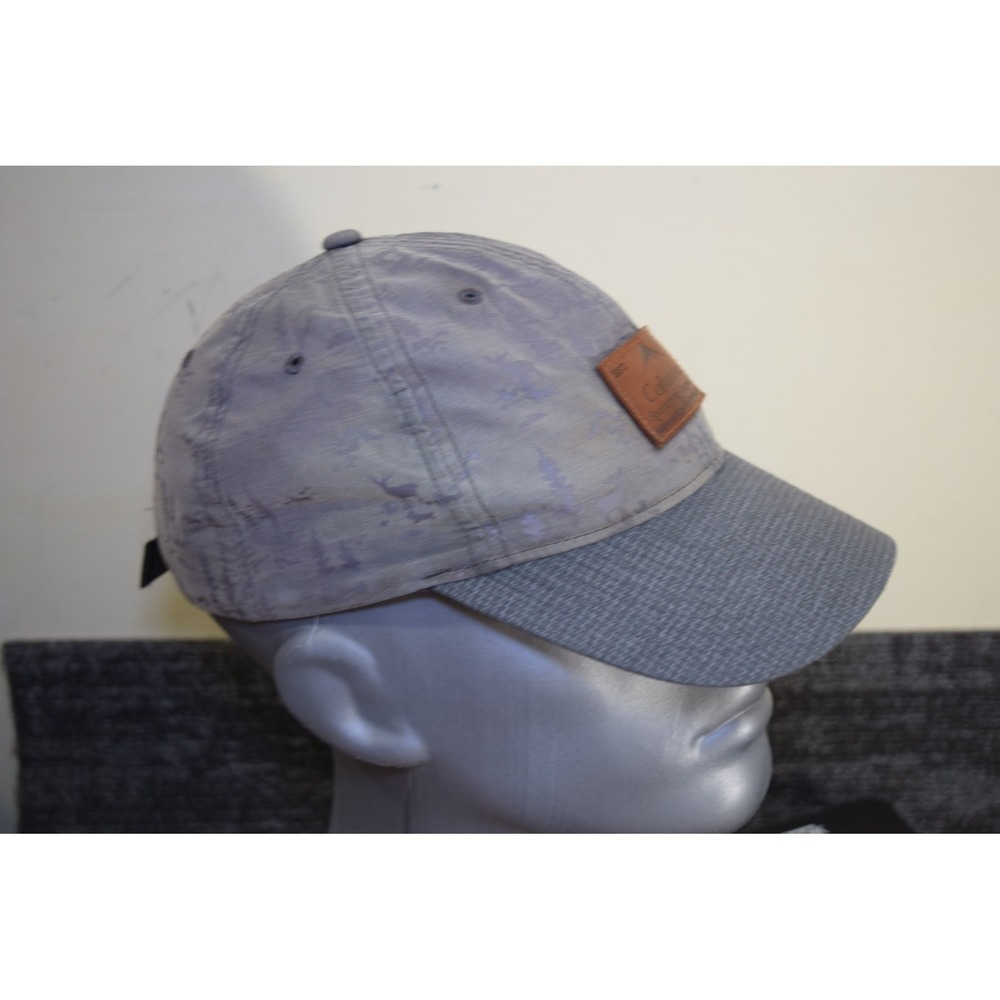 Columbia Strap Back Baseball Hat WORN LOOK Wildlife Deer Gray Leather Patch
